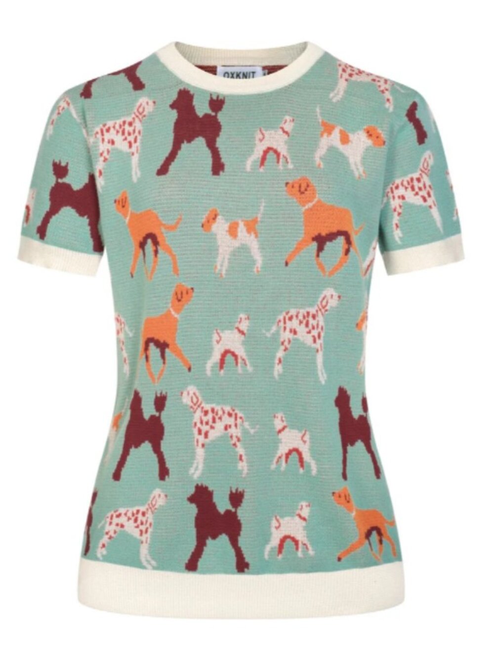 OXKNIT Women’s Green Retro Dog Jacquard Knit Top Size: L NWT
